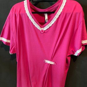 276 v-neck tee with lace and ribbon accents - gathered waist